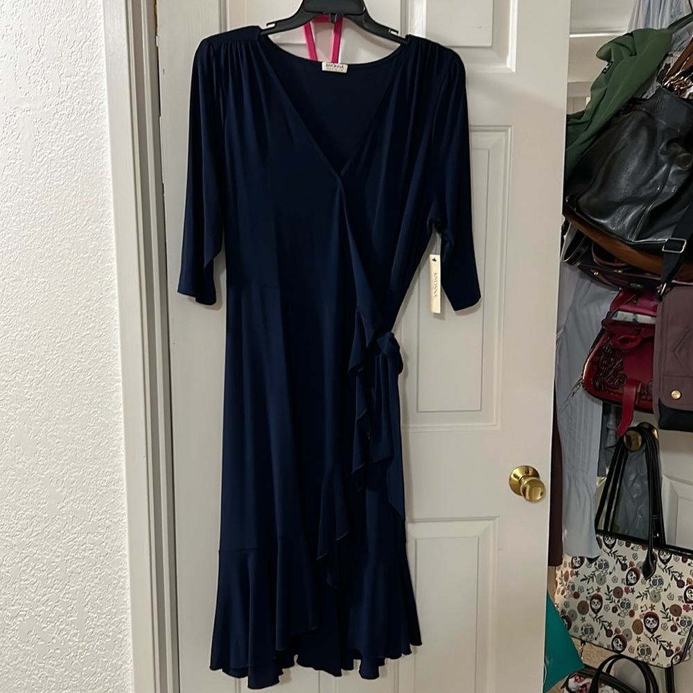 NWT Kiyonna navy wrap dress ruffled asymmetrical hem